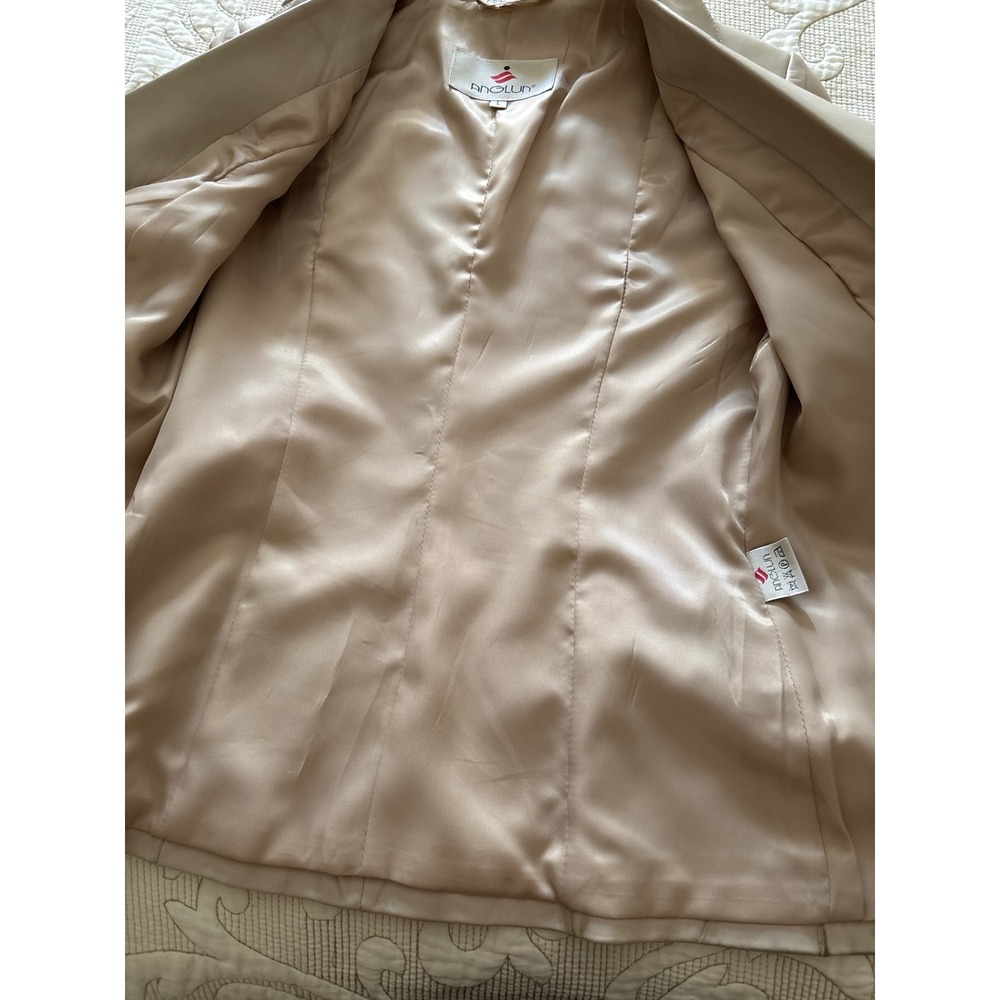 Anglun Womens Beige Leather Blazer Jacket Size L Two Button Tailored Lined Tan - Picture 8 of 9